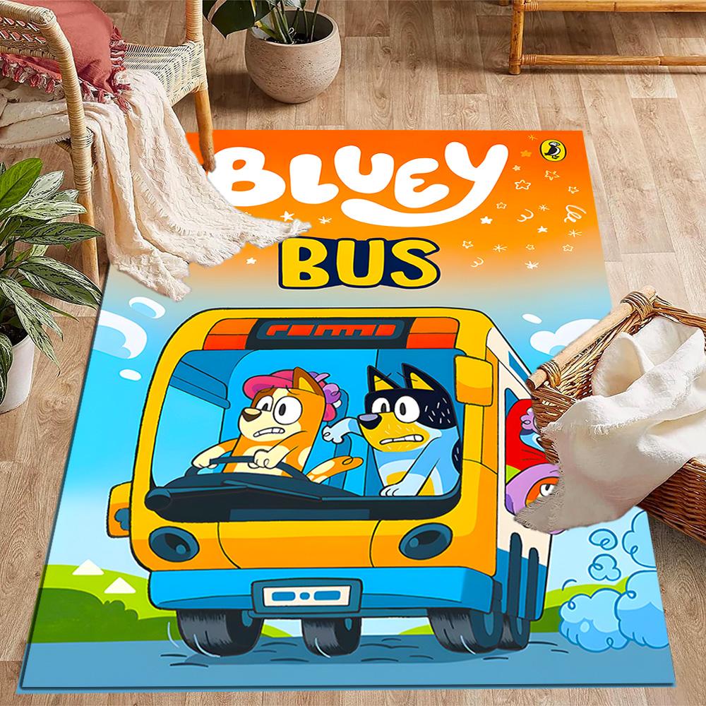 Bluey's Bus Adventure Themed Anti-Slip Rugs - Polyester Home Decor, Suitable for Bedrooms, Living Rooms, Doorways, Studios, and Decorations