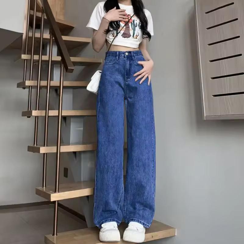 Модные джинсы прямого покроя с высокой талией, женские свободные облегающие брюки с драпировкой, черные, серые, модный стиль