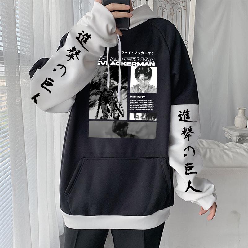 Атака титанов аниме одежда герой Леви Аккерман принтованный капюшон мужчины женщины большие толстовки повседневная толстовка Harajuku пуловер