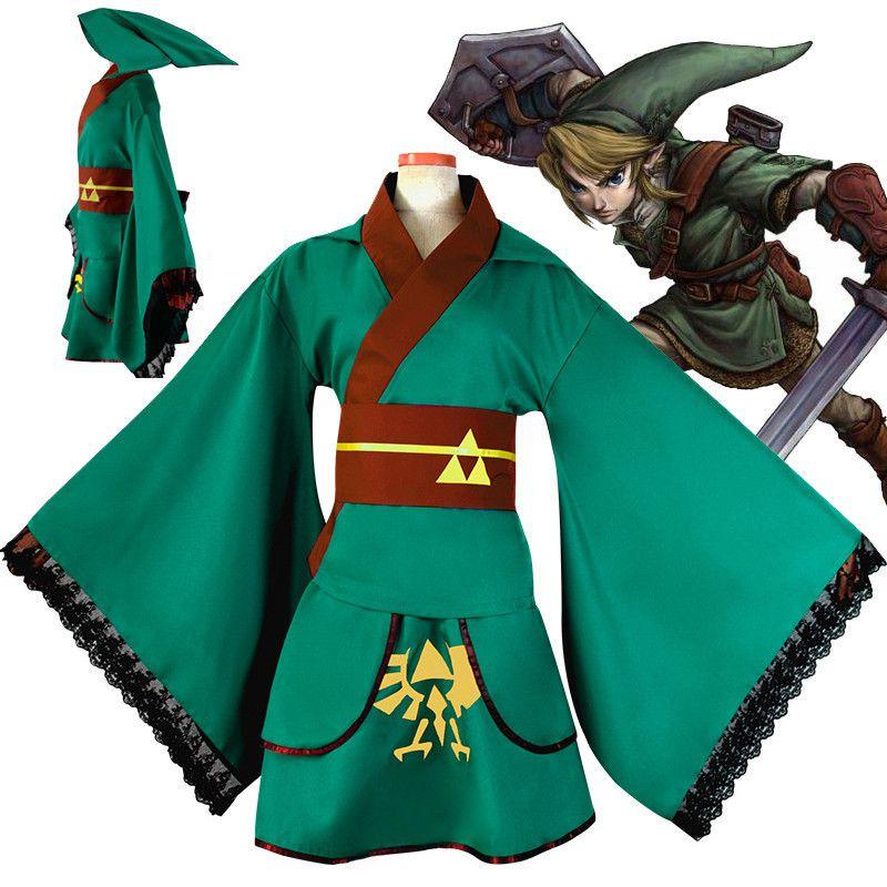 Изысканный зеленый костюм юката кимоно для косплея для поклонников The Legend of Zelda