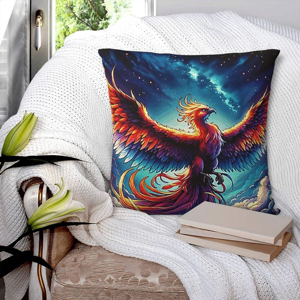 Colorful Majestic Phoenix Square Pillowcase Pillow Cover Polyester Cushion Decor Comfort Throw Pillow for Home Living Room