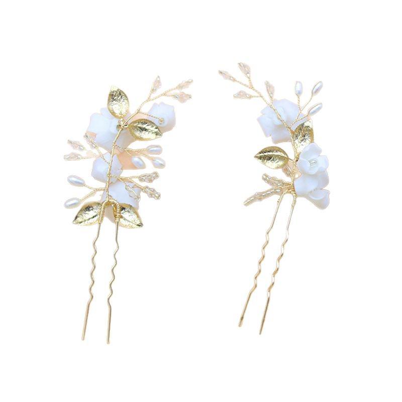 Elegant White Ceramic Plum Blossom Hairpin - European & American Style Bridal Hair Accessory