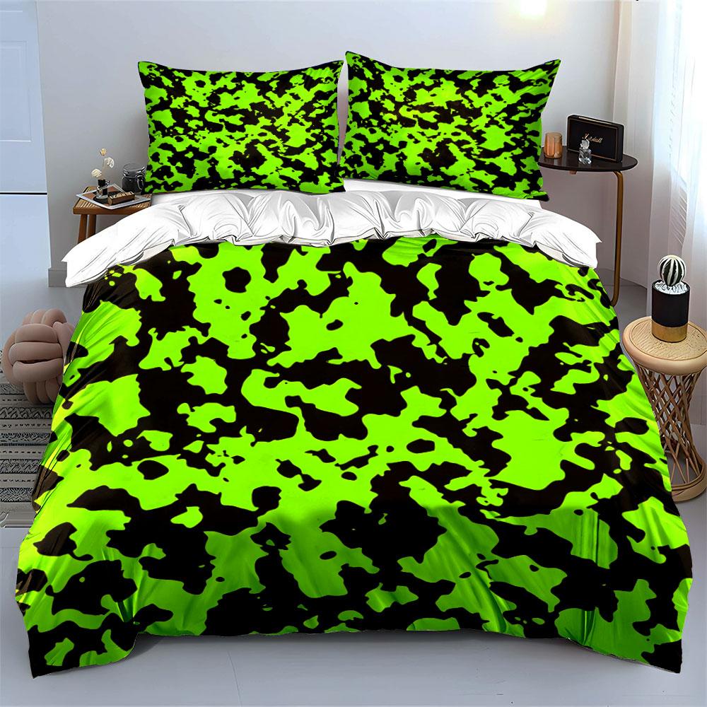 Vibrant Green Camouflage Set - Outdoors kid's and adults' bedroom decor, Exquisite three-piece bedding set gift
