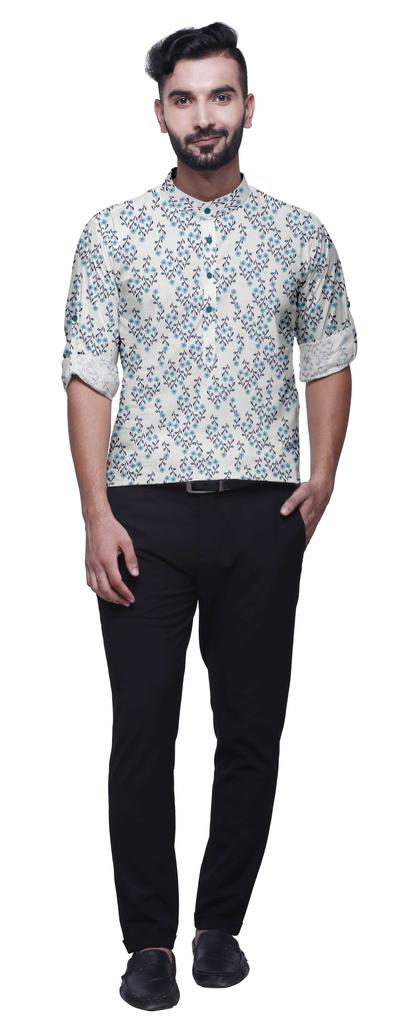 BestMan Mandarin Men CollarA  ShirtsA  Regular Fit Printed Mens Short Kurta