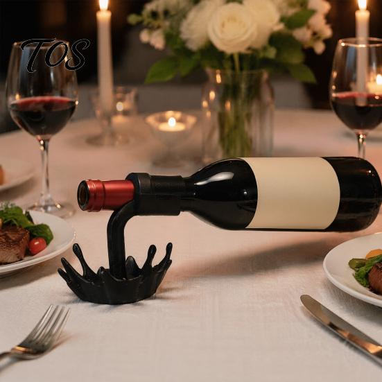 Artistic Table Ornament 3D Printed Crown Wine Bottle Holder, Creative Spilled Splash Water Base Artisan Craft Gift Rack, Minimalist Stand for Home Bar