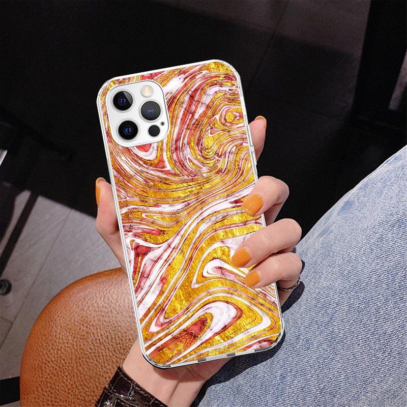 Модный Золотой Розовый Геометрический Мраморный Чехол Для Телефона Для iPhone 17 Air 16 Pro Max 16E 15 + 14 Plus 11 12 13 Mini 7 8 SE Подарок Печатный Чехол