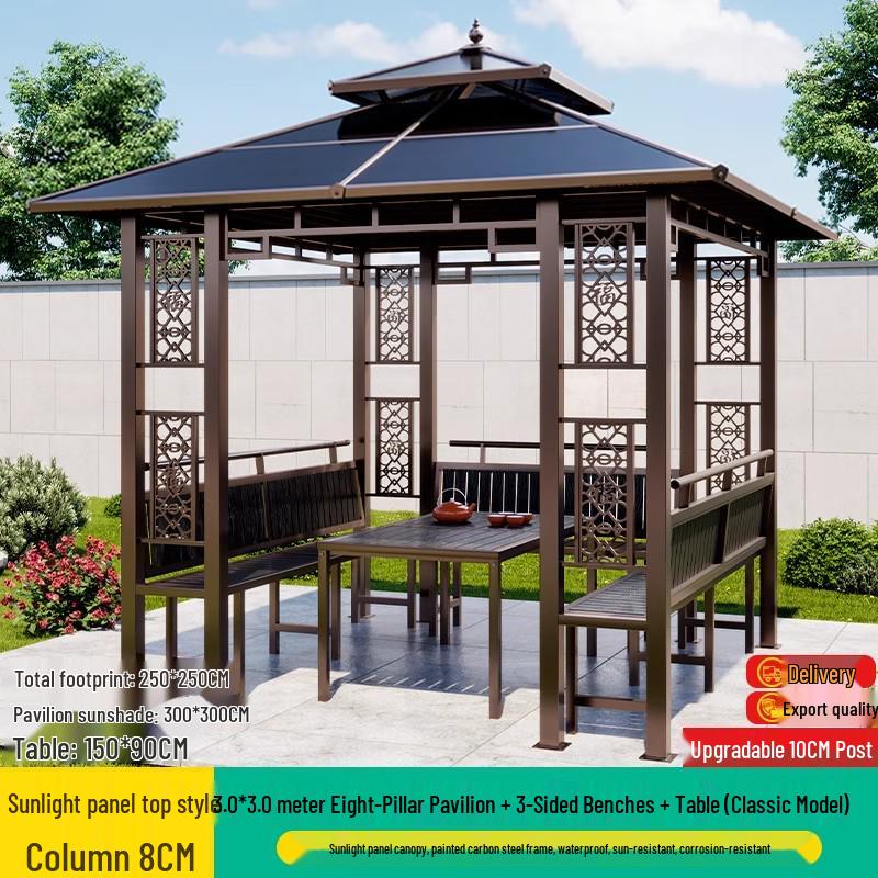 Aluminum Alloy Garden Gazebo: New Chinese Style Outdoor Courtyard Sunshade Pavilion