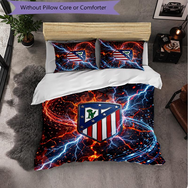 Atletico Madrid Pattern 3 Pieces Bedding Set Soft Microfiber Duvet Cover with Pillow Cases for Bedroom