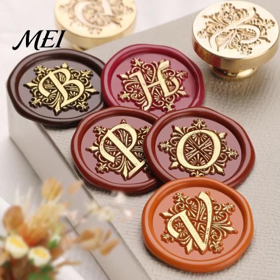 Decorative Wax Seal Stamp Iris A-Z Initial Alphabet Head, Brass Engraved Vintage Sealing Head for Wedding Invitations Envelopes Journal Gift Packaging