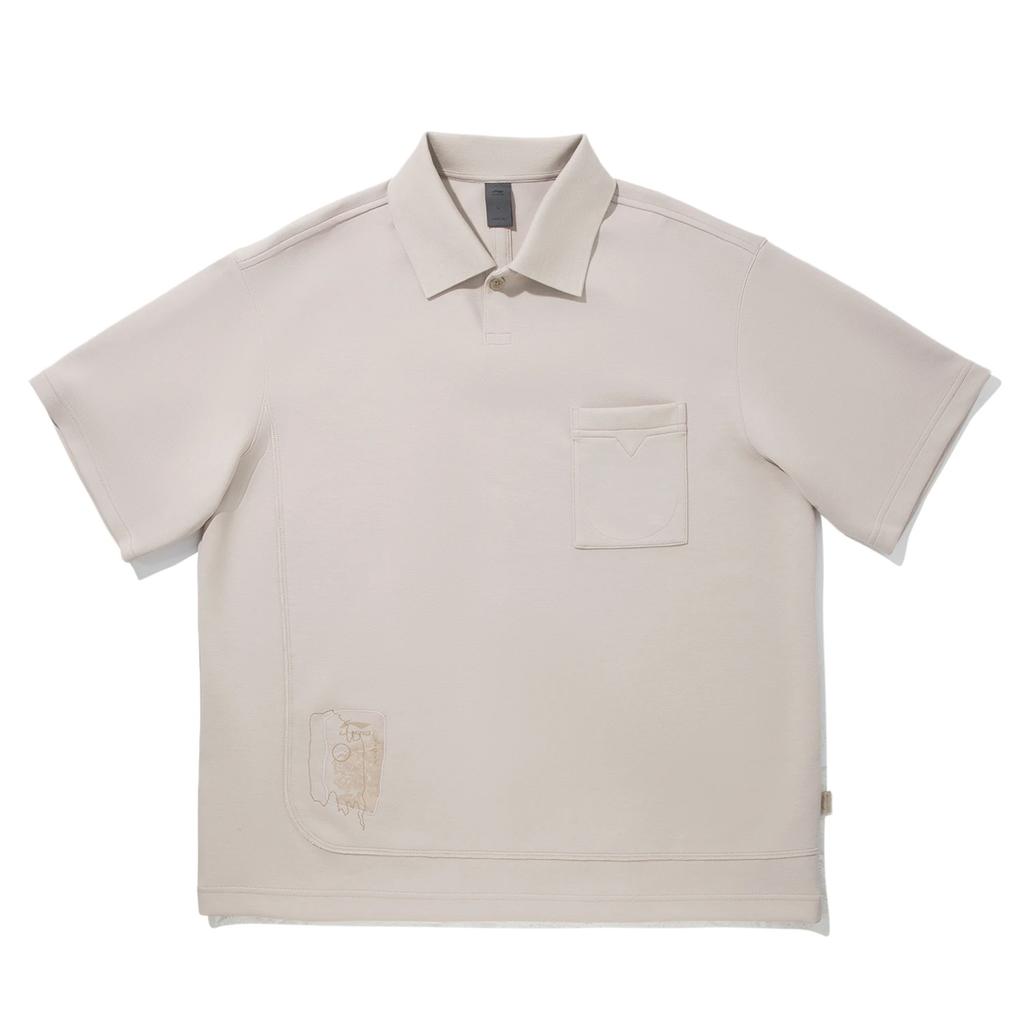 Li Ning Серия Кунг-фу Принт Мягкая Удобная Свободного Кроя Футболка-поло с Коротким Рукавом Мужская Футболка-поло APLV529-1