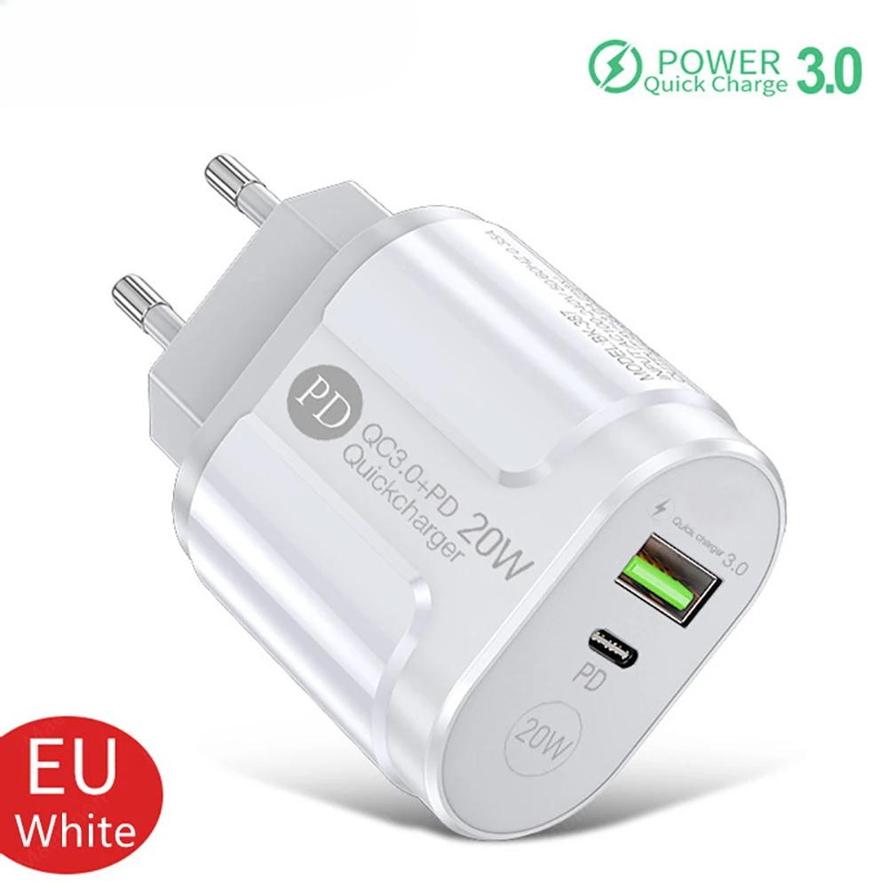 Зарядное устройство для телефона 20 Вт, быстрая зарядка PD USB Type C, быстрое зарядное устройство 3.0 EU/US Plug, настенное зарядное устройство для iPhone, Samsung, Xiaomi
