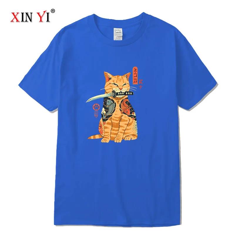 Mens Tshirt Top Quality 100 Cotton Short Sleeve Cool Knife Cat Print Oneck Casual Loose Hip Hop For Men Summer Male Tee tops