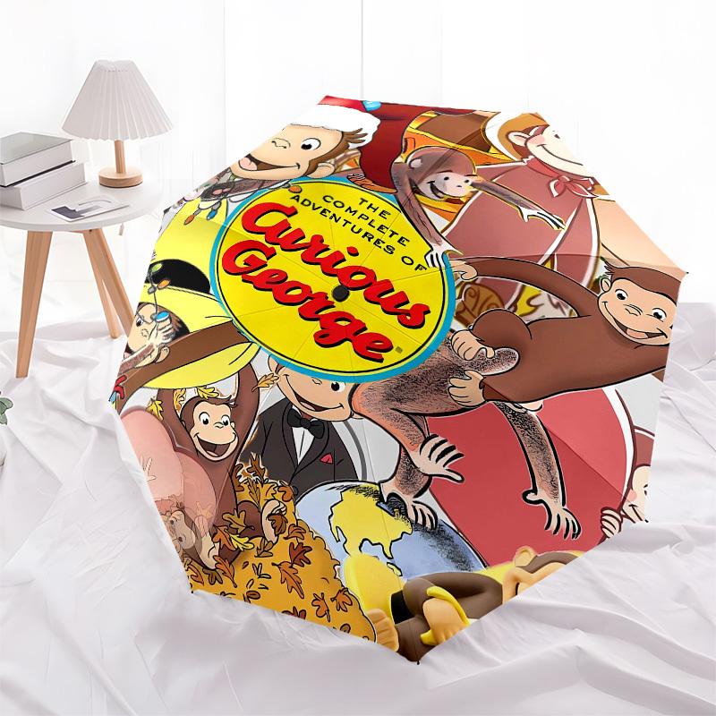 Curious George, Adventures Automatic Opening and Closing, 8 rib Structure Portable Umbrella, Suitable for Men and Women in All Seasons Perf