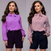 New Women's European & American Style Chiffon Blouse – Sexy Stand Collar, Tie Knot, Long Sleeve