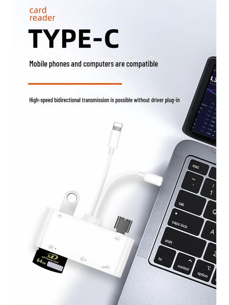 Многофункциональный считыватель карт Apple Type-C: Расширение XD, MS, CF, TF, SD, USB и жесткого диска для мобильных и компьютерных устройств