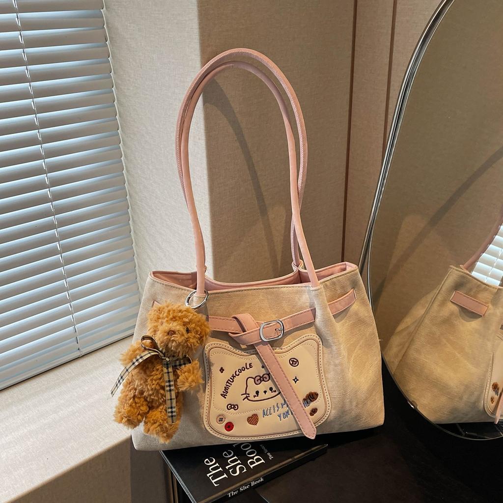 New Fresh Kitty Handbag Stylish Cartoon Large-capacity Tote bag Suitable Shoulder Bag Single Shoulder Bag Kawaii Storage Handbag