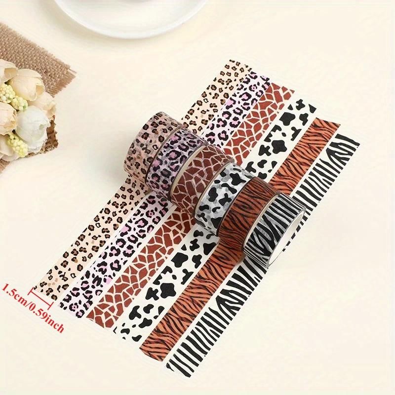 Набор из 6 рулонов васи-ленты с принтом животных - Декоративная бумажная лента для скрапбукинга, поделок своими руками, журналов с узорами зебры, леопарда и тигра, змеи