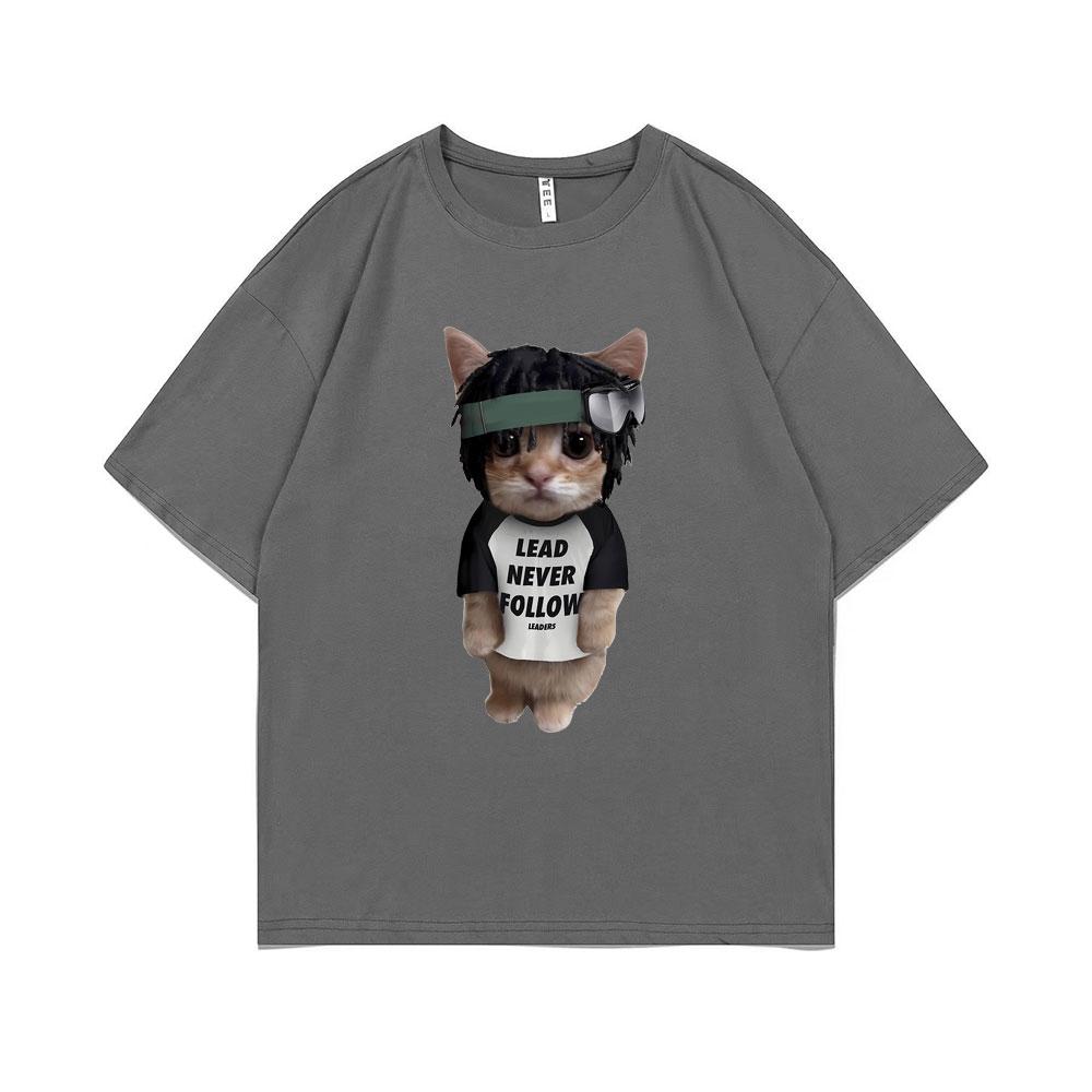 Футболка с принтом рэпера Chief Keef Kitty Lead Never Follow Мужская 100% Хлопок Футболка Унисекс Смешные Футболки Унисексс Оверсайз Хип-Хоп Футболка