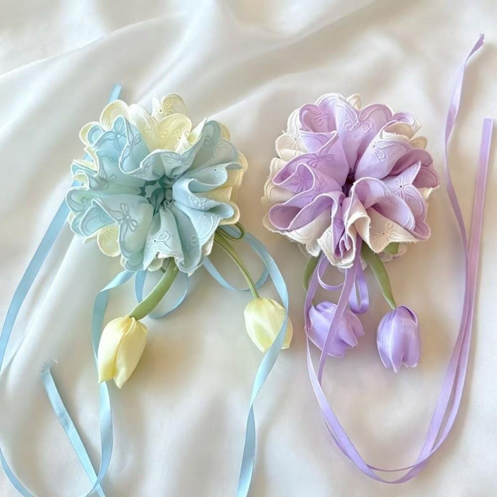 Floral Ribbon Hair Tie Sweet-style Kids Bun Maker Tulip Hair Scrunchie Photo Props