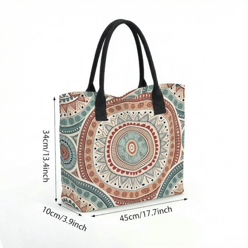 Boho Mandala Pattern Tote Bag Large Casual Canvas Shoulder Bag for Daily Shopping Travel