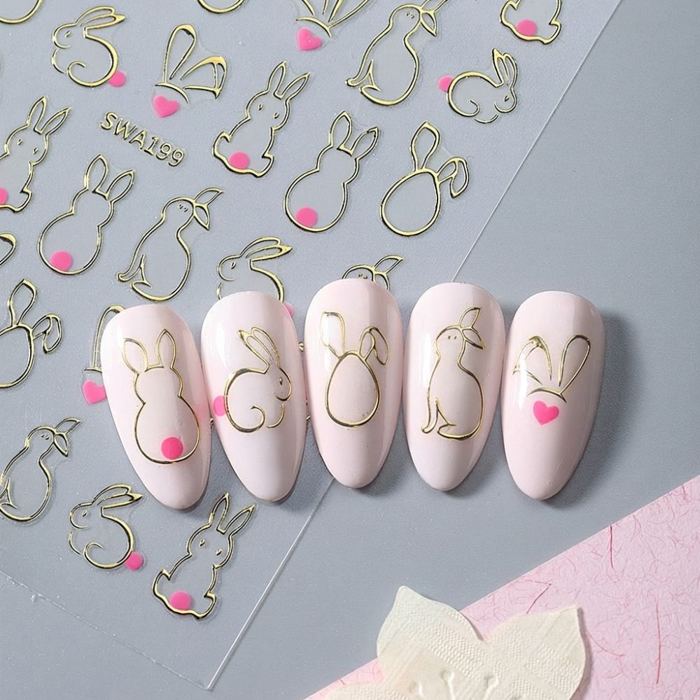 Waterproof Nail Art Decals Rabbit Ears Nail Decals New Easter Rabbit 3D Nail Stickers  Manicure DIY