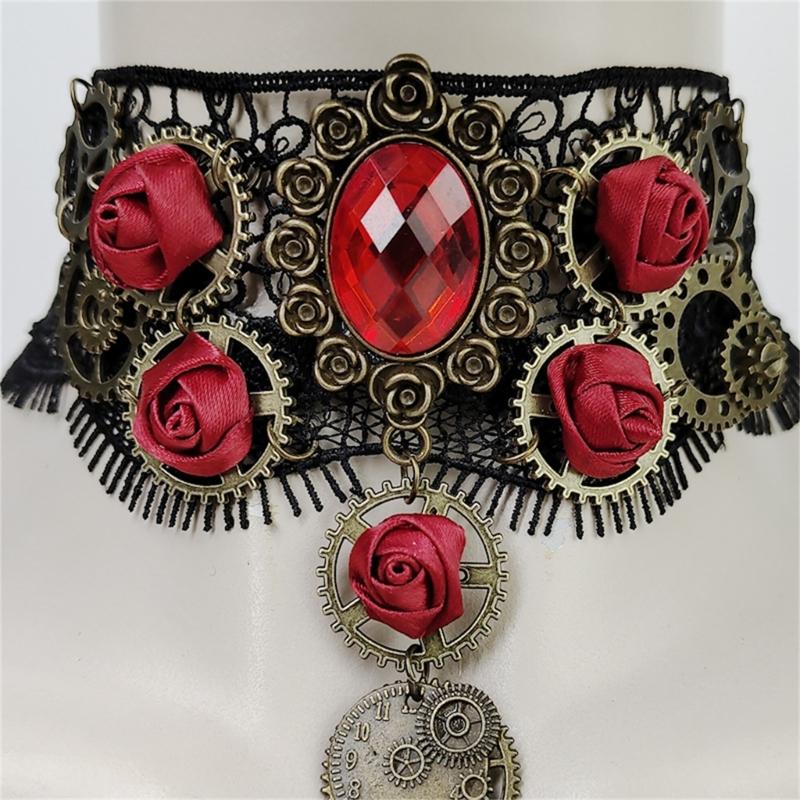 Черный кружевной чокер Готический ожерелье-чокер для Хэллоуина Формальное свидание Наряд в готическом панк-стиле Темный ошейник