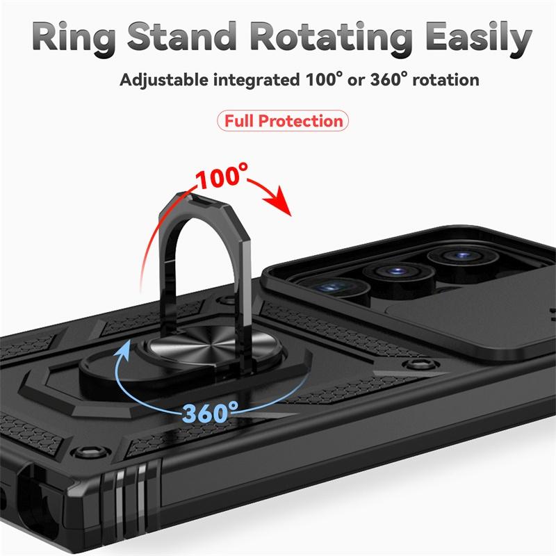 Чехол для Samsung Galaxy S23 Ultra Чехол Сдвижная защита объектива камеры Coque для Galaxy S23 Plus S 23 FE Armor Кольцо-держатель Задняя крышка