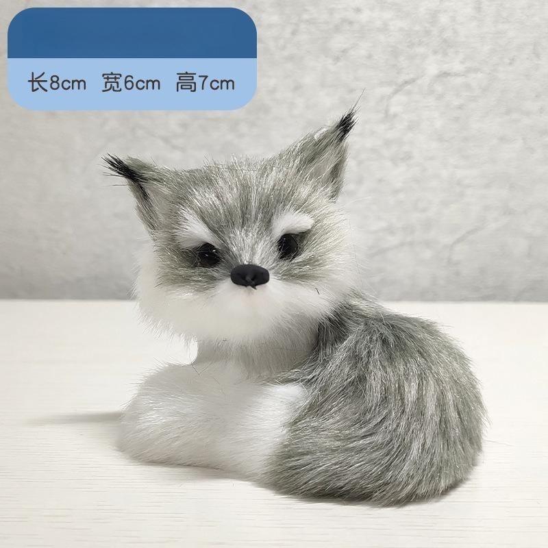 1PC Mini Simulation Fox Plush Ornament Squatting Fox Model Figurine Doll for Home Decoration Craft Christmas Party Children Gift
