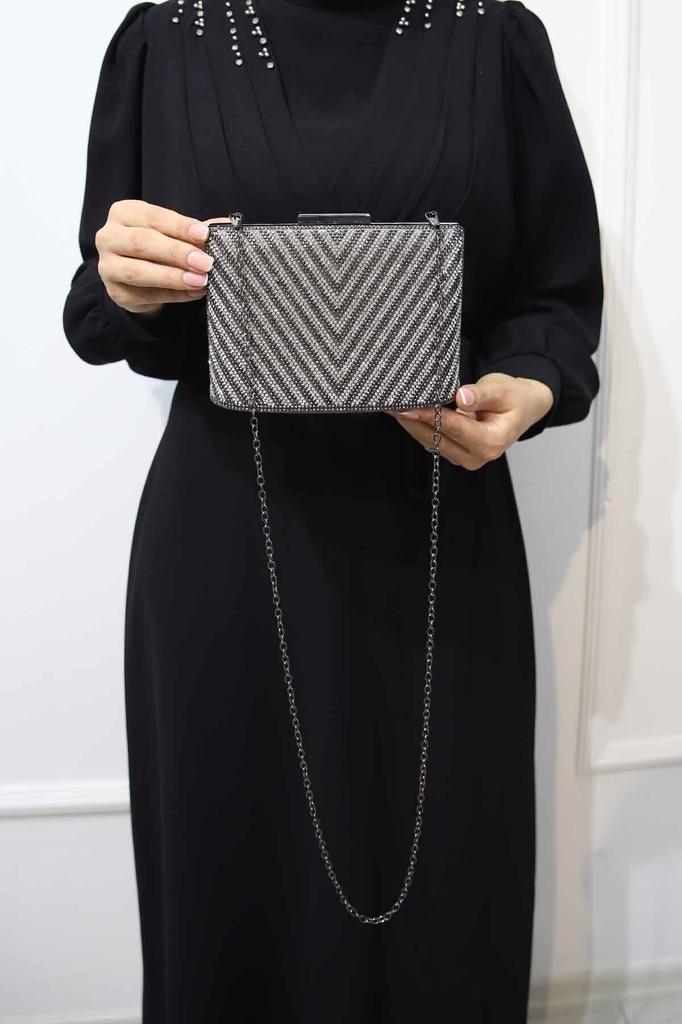 Women's Stylish and Useful Evening Dress Bag Women's Platinum Triangle Stone Evening Dress Evening Bag