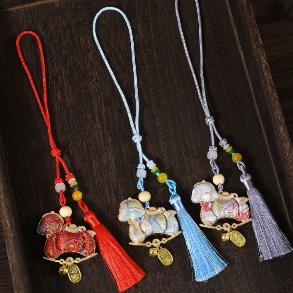 Satin New Year Horse Pendant Chinese Style Car Hanging Ornaments  Festive Accessory