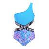 Clubwear Breathable Quickly Dry Swimsuit Asymmetric Single Shoulder Strap Hollow Out Waist Letters Printed Jumpsuit