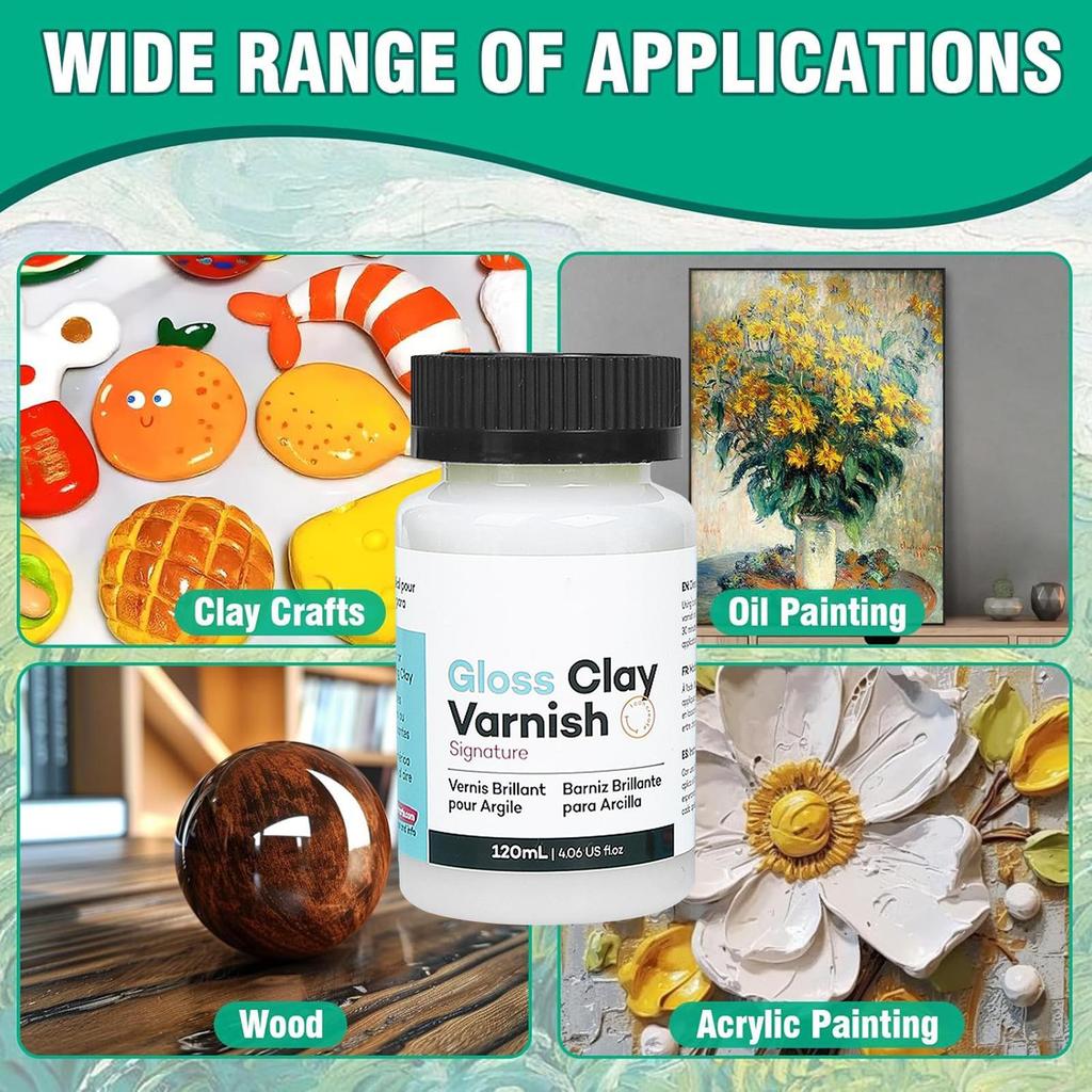 120 мл Глянцевый лак для самозатвердевающей глины Глазурь для глины Глянцевый лак для глины Высокоглянцевый лак Долговечный Предотвращающий кракелюр Инструмент