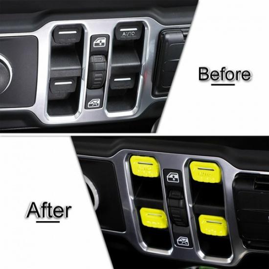 Window Control Switch Lift Button Cover Trim For Jeep Wrangler JL JT 18+ Yellow