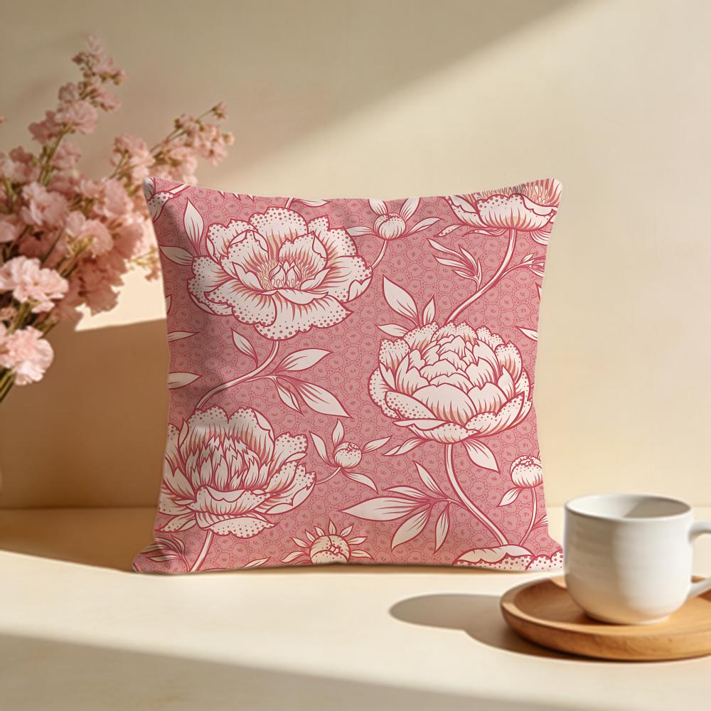 Elegant Peony Pattern Cushion Cover Soft Pillow Cases for Home Bedroom Living Room Sofa