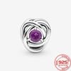 Роскошный серебряный 925 пробы февральский фиолетовый камень рождения вечность круг шарм подходит модный браслет 925 пробы серебряный шарм модные ювелирные изделия для девочек