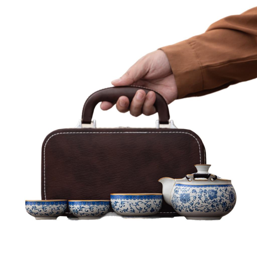 Retro Portable Bottle Hand Grab Pot Travel Outdoor Camping Kuaike Cup Business Car Tea Set High-end Leather Bag Customized Printing