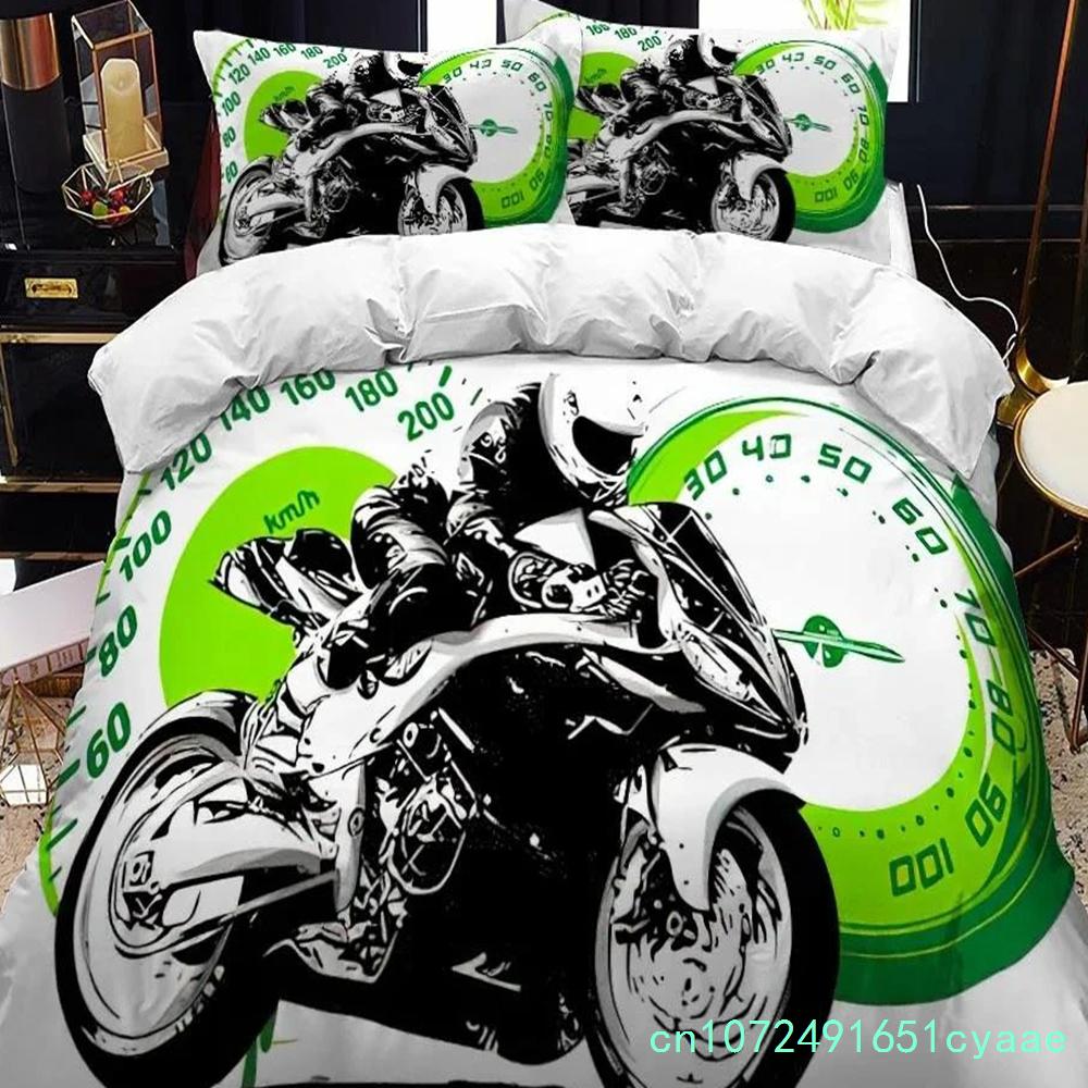 3D Print  Motorcycle Rider Bed Bedding Set Motorcycle Duvet Cover Set With Pillowcase 2/3pcs Comforter Cover For Bedroom Decor
