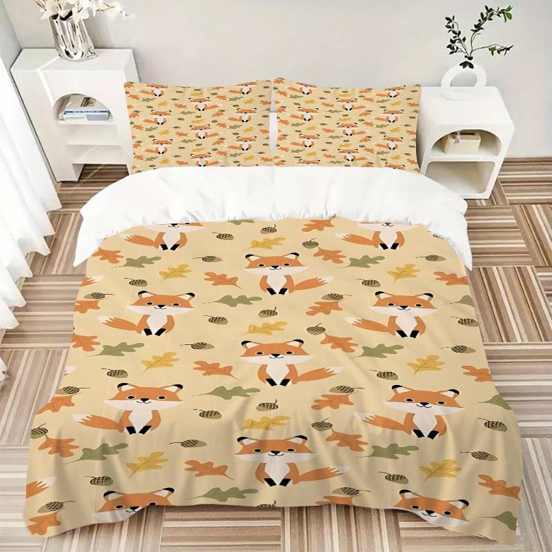 3pcs Autumn Foxes Bedding Set, Includes 1 Comforter + 2 Pillowcases, Without Pillow Inserts, Soft Comfortable, Lightweight Breathable, Print