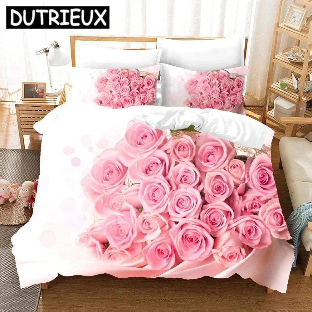 Flower Red Rose Romantic Gift Comfortable Duvet Comfortable Quilt Cover Pilowcase Beding Set Children Bedrom Decoration Home Textile