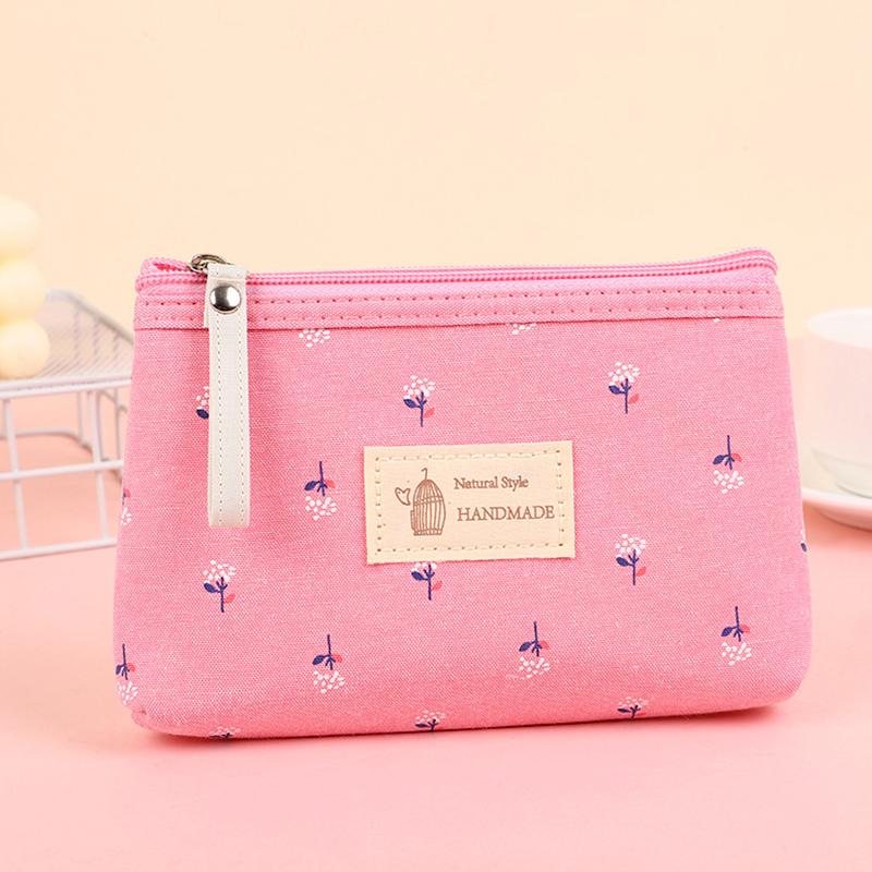 1Pc Floral Prints Rectangle Coin Purse Cute Cosmetic Bag Small Storage Bags Canvas Toiletry Organizer Purse