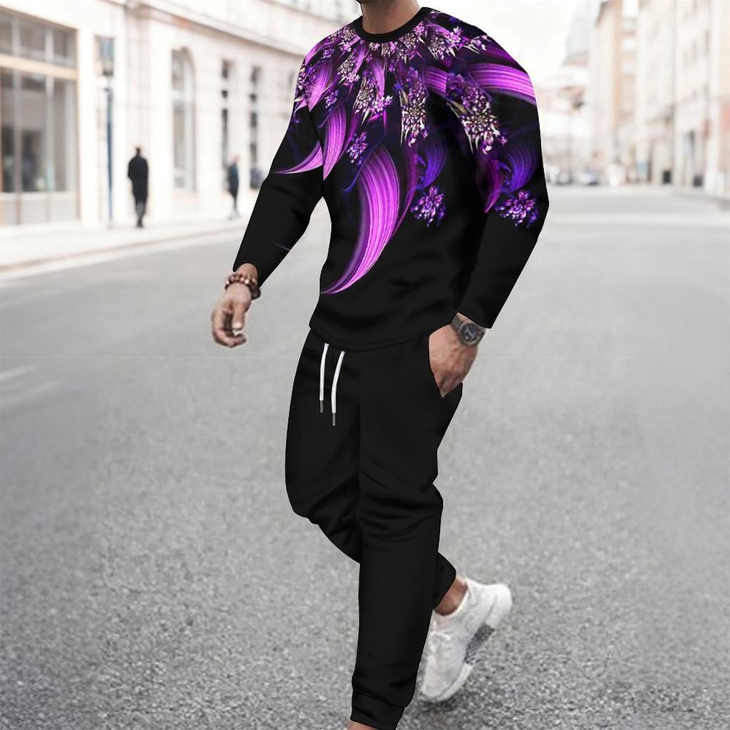 Мужской синий костюм из двух предметов: толстовка с длинным рукавом с принтом «Звездное небо» и спортивные штаны