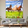 "Three Horses in a Blooming Field" Patterned Tapestry Decorative Wall Hanging, Home Bedroom Living Room Decor