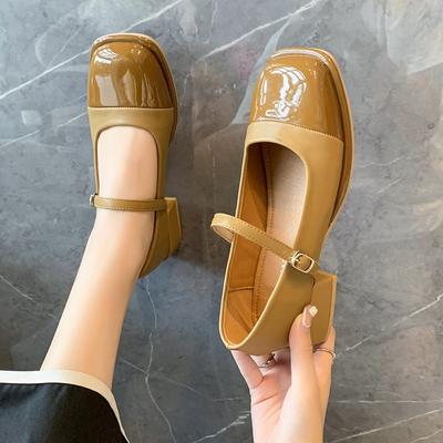 Женские туфли на высоком каблуке Туфли Мэри Джейн Осень 2024 Повседневная обувь в стиле Лолита Модные цветные блоки Универсальные бежевые женские туфли на высоком каблуке