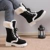 Winter Women's Plush Boots Ankle Boots Snow Boots Warm Cotton Ankle Boots Thick Sole Mid-tube Front Lace-up Plush Thick Cotton Shoes