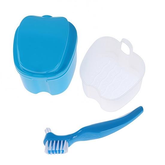 Кейс для зубных протезов с местом для зубной щетки, Коробка-ванночка для зубных протезов с ситечком, Контейнер-держатель для невидимых брекетов, ретейнеров, капп, выравнивателей