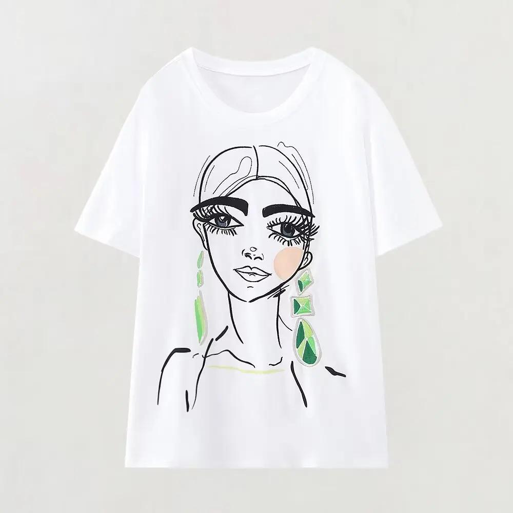 Tangada Summer Women Print T Shirt Oversized Short Sleeve Ladies Casual T Shirt Wear Top H Women Clothing