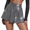 Women Sequin Shorts Elastic High Waist Loose A-line Pure Color Ultra Short