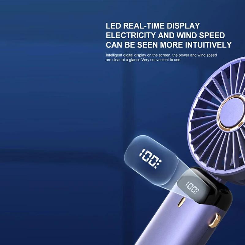 Usb Handheld Mini Fan Foldable Portable Camping Electric Fans 5 Speed Usb Rechargeable Fan With Phone Stand And Display Screen