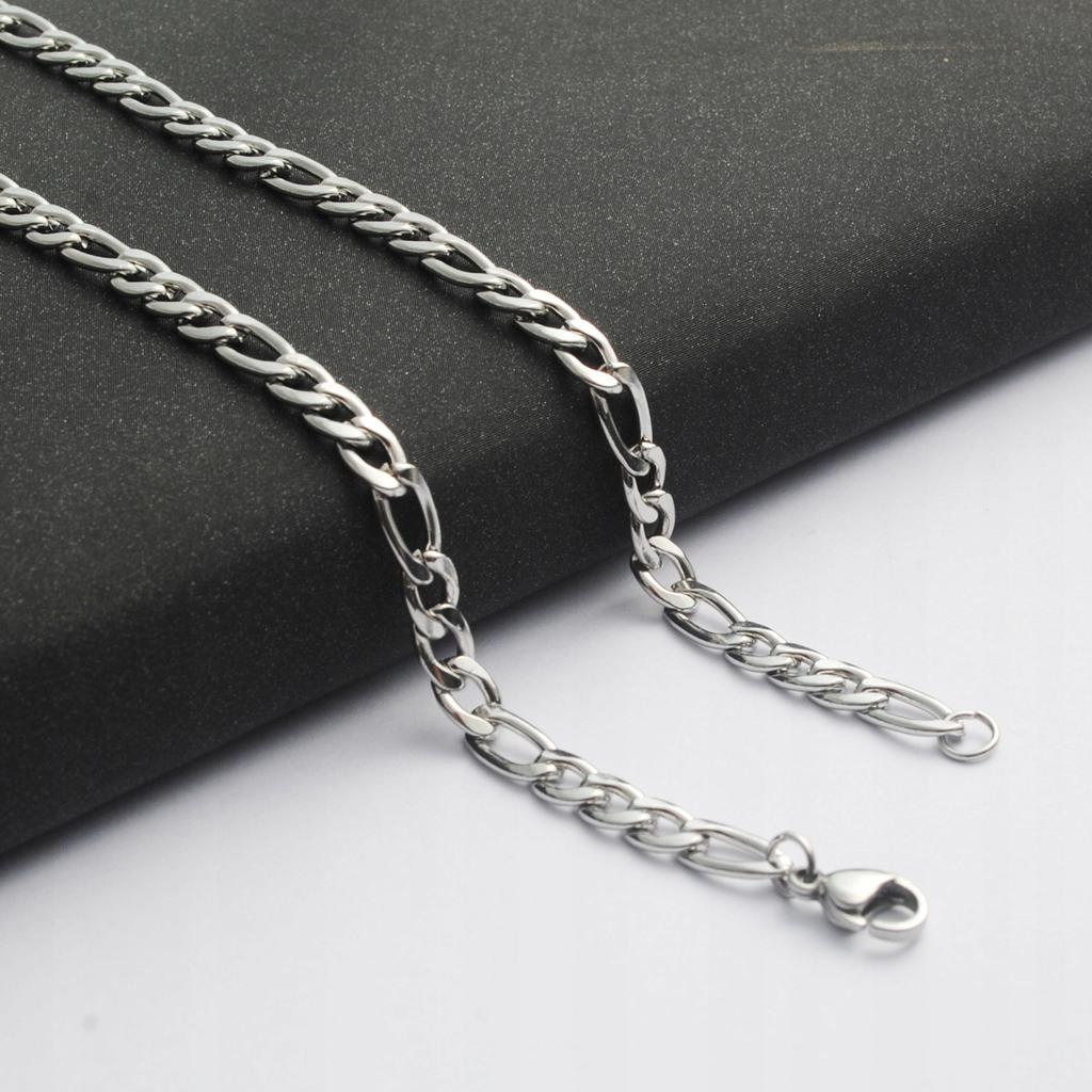 Men' Silver Figaro Chain 60cm Diamond + FREE
