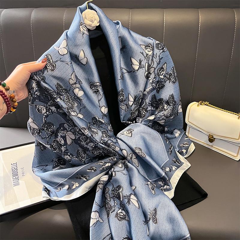 Design Satin Silk Shawl Hijab Scarf Women Fashion Summer Sunscreen Beach Stole Wraps Bufanda Female Headkerchief Echarpe New